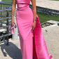 Pink Elegant Satin Strapless Mermaid Long Train Evening Dress Ball Gown nv1949