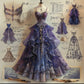 Lila Mode Gradient Herzförmiger Ausschnitt Exquisite Perlen A-Linie Spaghettiträger Tüll Langes Ballkleid Abendkleid nv3763