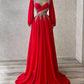 NiceVestidos-Red, Delicately Beaded, Long-Sleeved Satin Formal Dress NV6139
