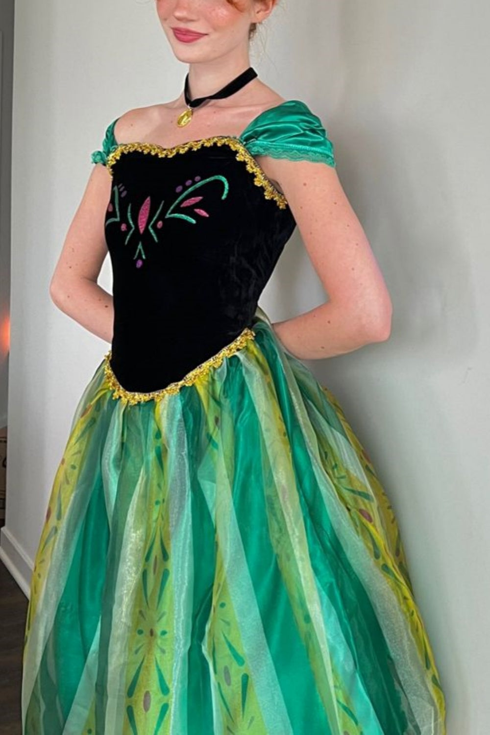 NiceVestidos – Kurzärmeliges, schwarz-grünes Farbblock-Tüll-Abendkleid im Prinzessinnenstil, A-Linie, bodenlang, NV5779