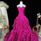 Dark pink stylish elegant long tulle ball gown evening dress nv4777