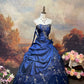 Marineblaues, exquisites, perlenbesetztes Satin-Ballkleid im Vintage-Stil, bodenlang, NV5151
