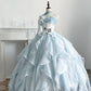 Hellblaues süßes florales langes Tüll-Ballkleid-Abendkleid Quinceanera-Kleider nv4995