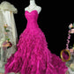 Dark pink stylish elegant long tulle ball gown evening dress nv4777