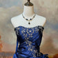 Marineblaues, exquisites, perlenbesetztes Satin-Ballkleid im Vintage-Stil, bodenlang, NV5151