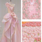 Robe de soirée longue en satin et tulle rose, élégante et exquise, à fleurs perlées, épaules dénudées, longueur au sol, à paillettes, nv3821