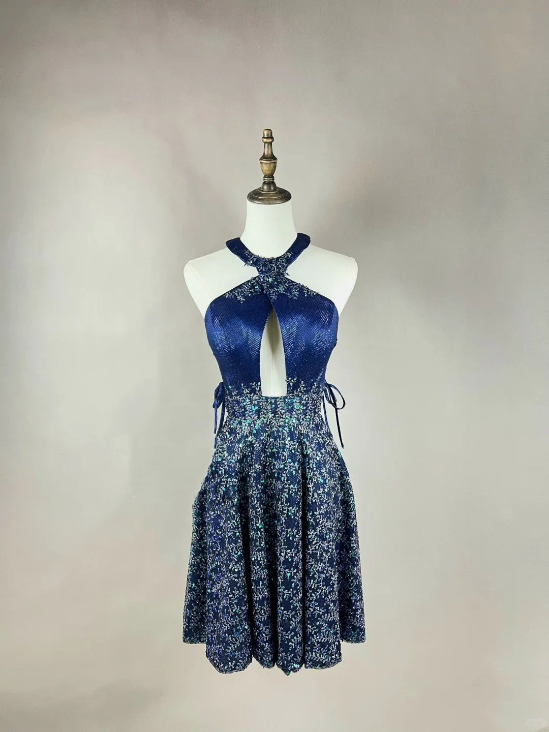 Blue floral beaded fashion short satin homecoming dress birthday dress nv4490