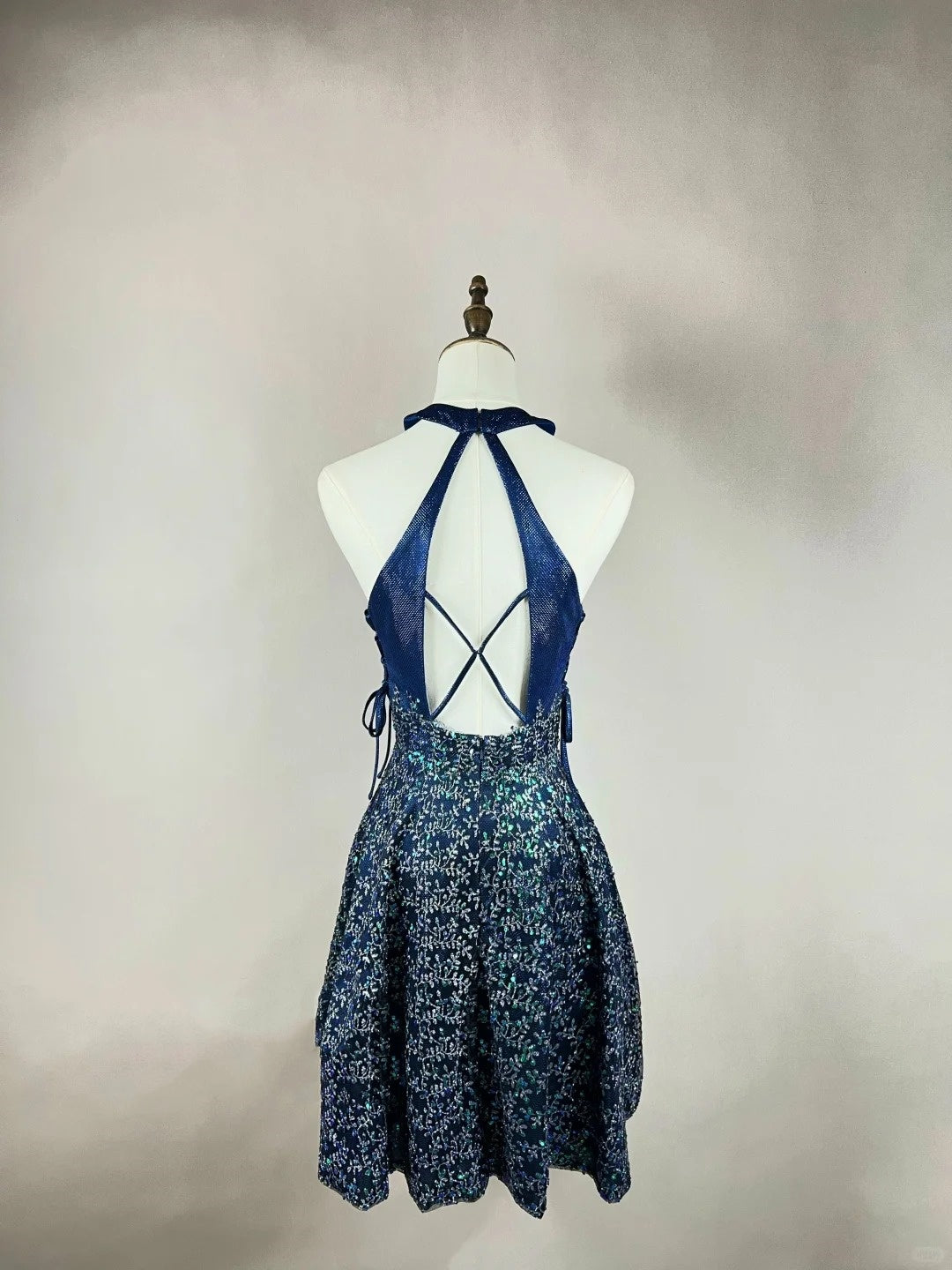 Blue floral beaded fashion short satin homecoming dress birthday dress nv4490