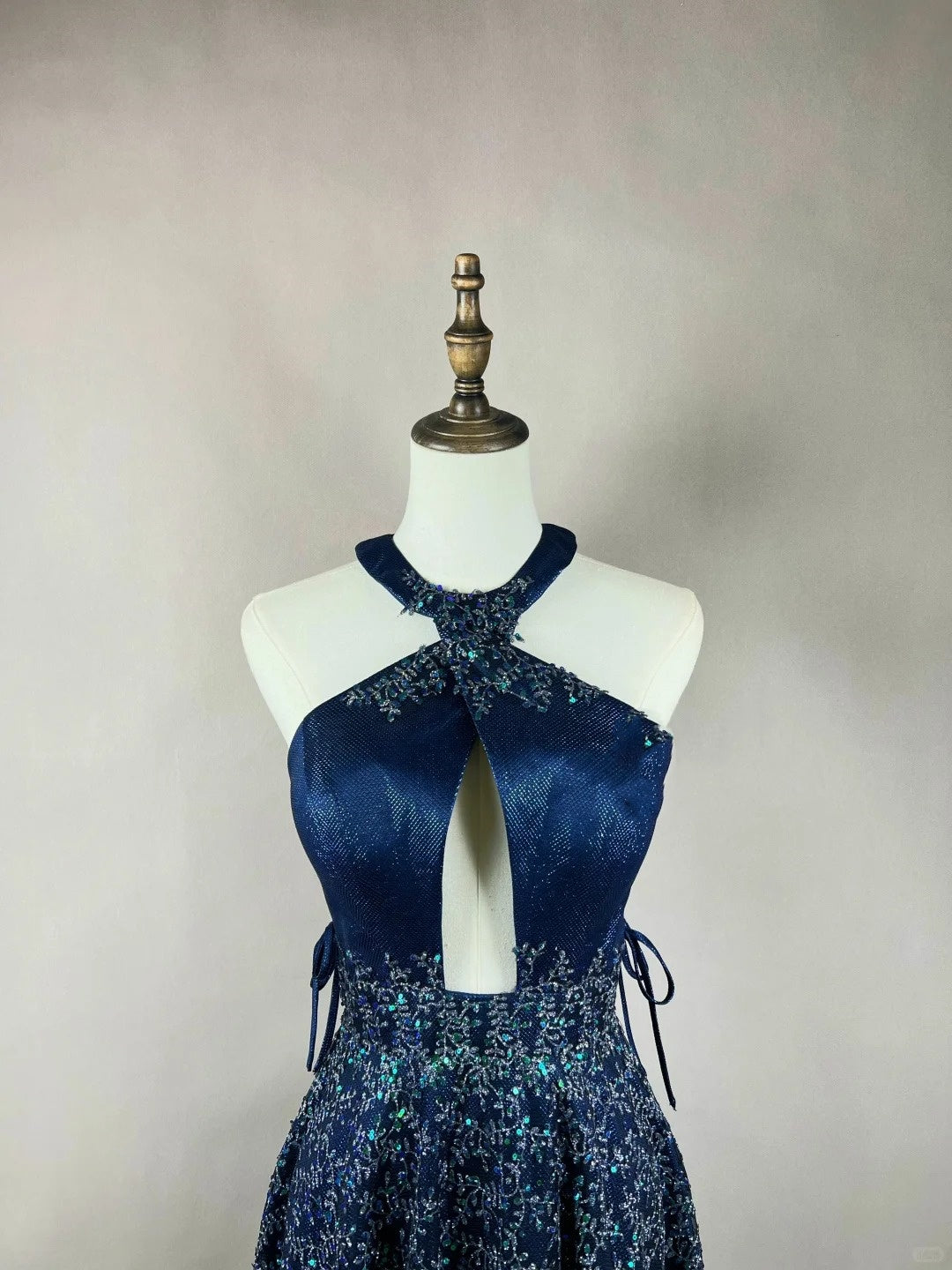 Blue floral beaded fashion short satin homecoming dress birthday dress nv4490