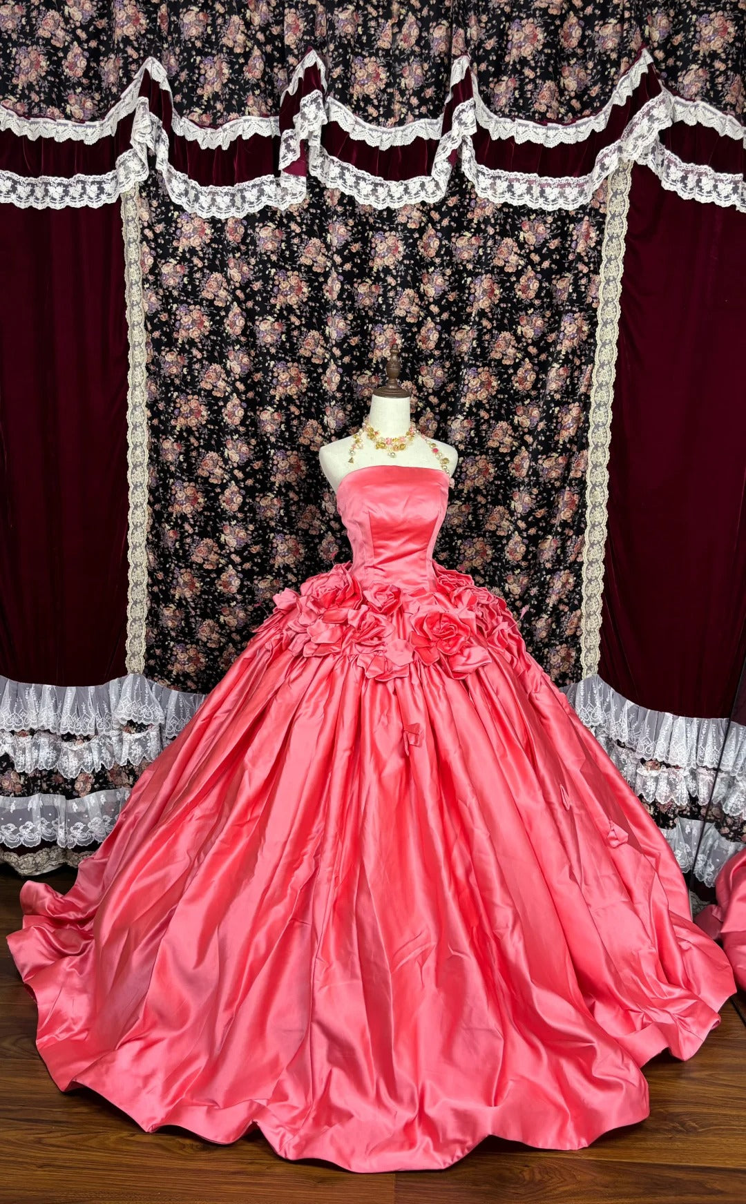 Rosa Blumen Elegante Anspruchsvolle Lange Bodenlange Ballkleid Abendkleid Brautkleid nv4174