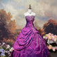 Purple Vintage Fashion Elegant Floral Exquisite Beading Long Satin Floor Length Ball Gown Evening Dress nv4064