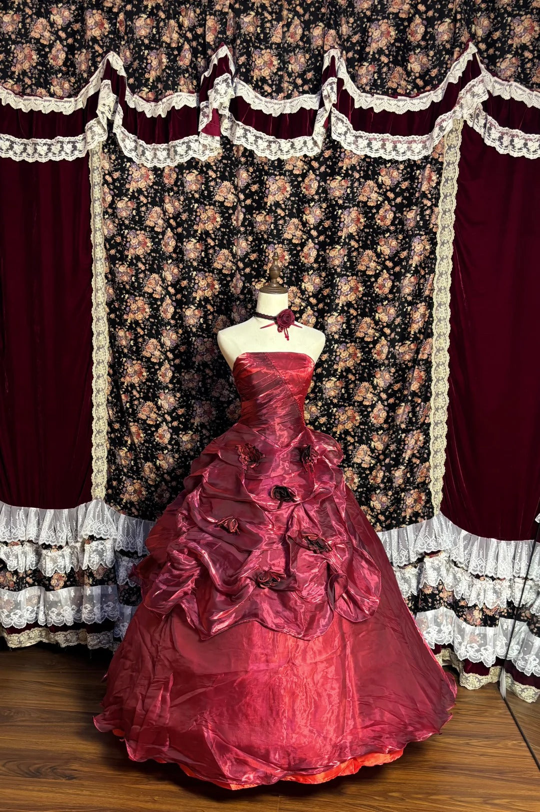 Robe de soirée longue en tulle rouge, magnifique, scintillante et délicate, avec des appliques florales, longueur au sol, nv4017