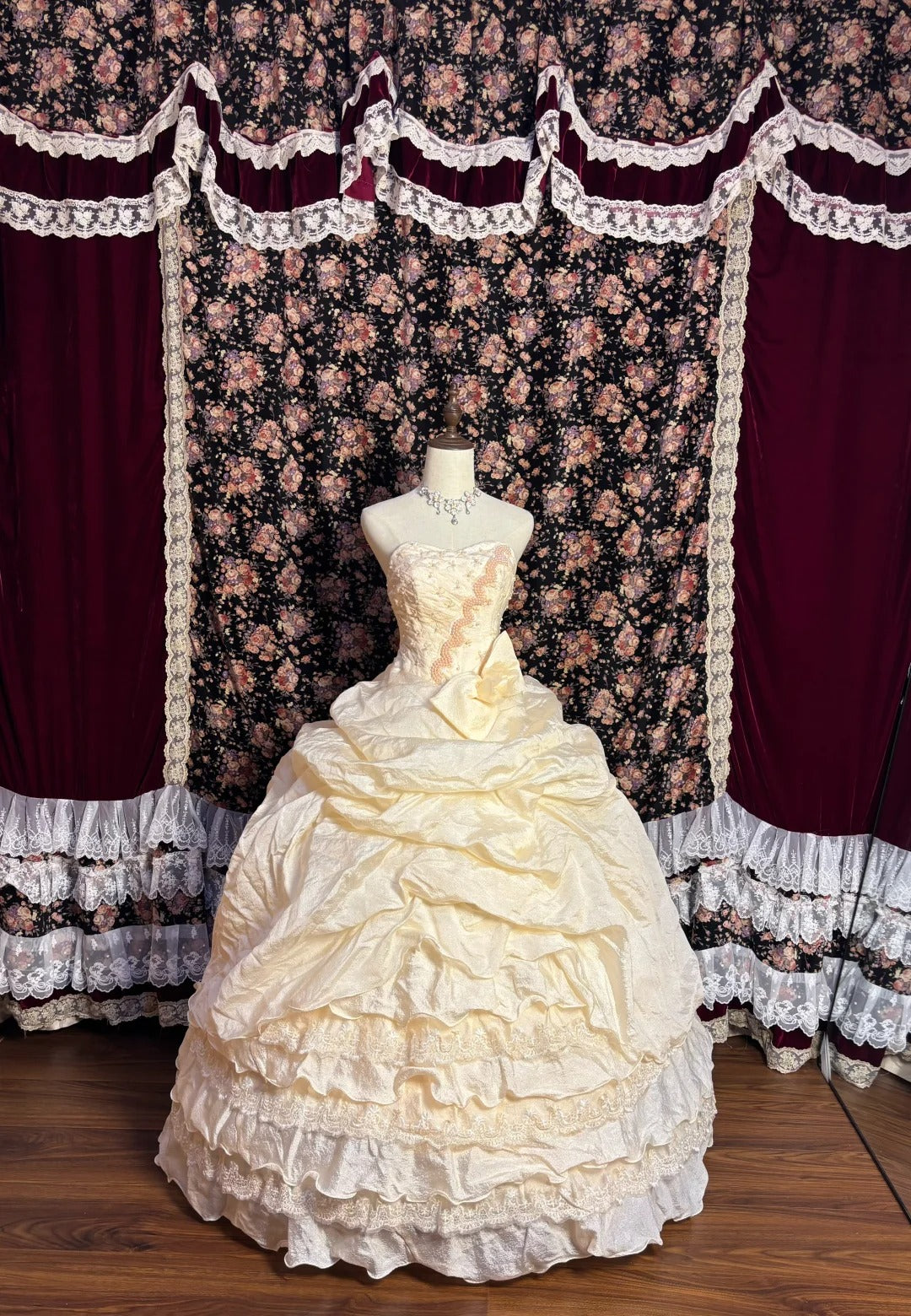 Cream yellow gorgeous sweet and cute exquisite beaded long tulle floor-length princess cake dress prom dress evening dress 16th birthday dress coming of age dress nv4019