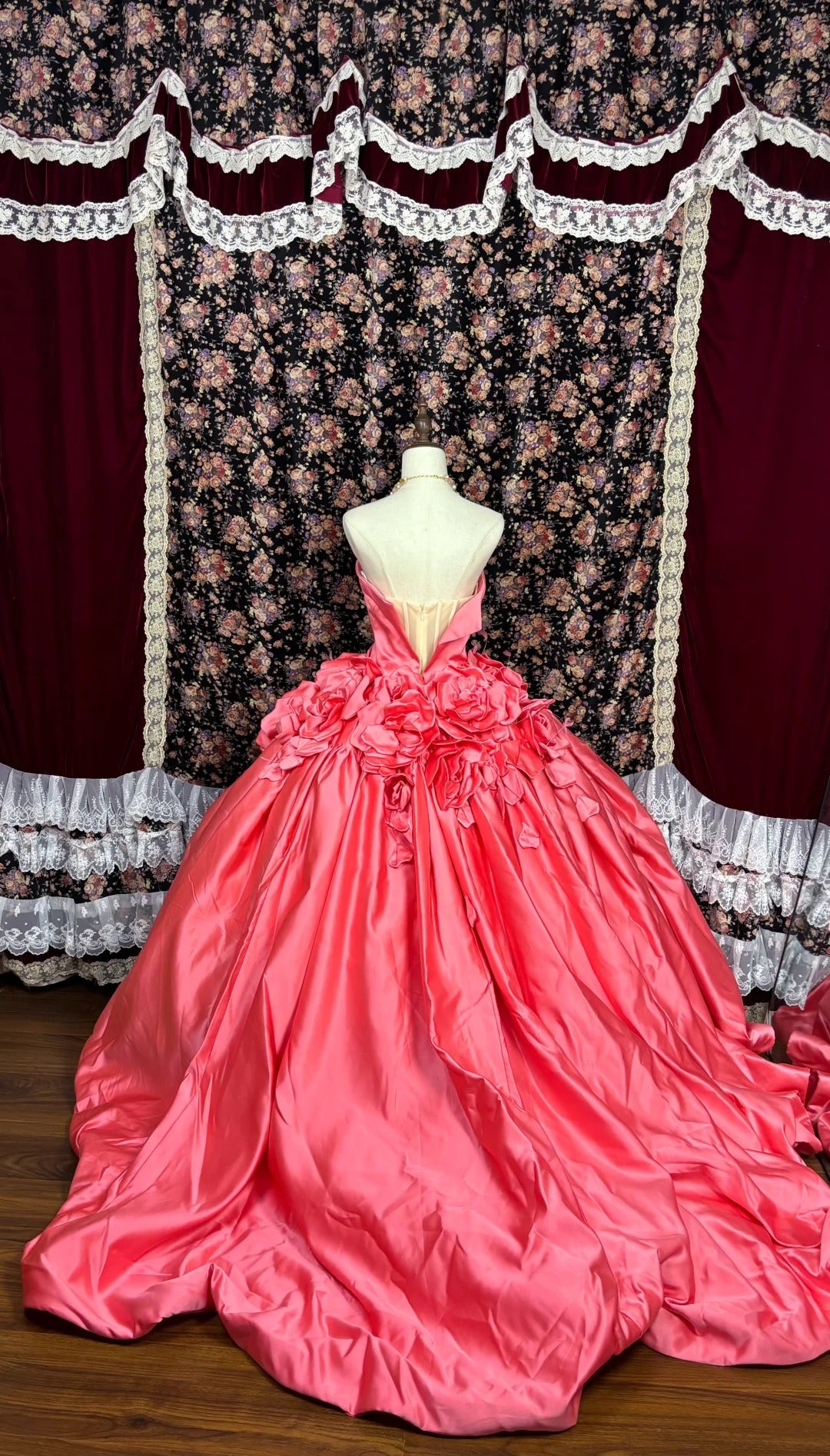 Rosa Blumen Elegante Anspruchsvolle Lange Bodenlange Ballkleid Abendkleid Brautkleid nv4174
