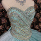 Mint green beaded princess long tulle ball gown evening dress quinceanera dress nv4648