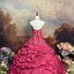 Rosa Vintage Perlenbesetztes langes Satin-Ballkleid nv5146