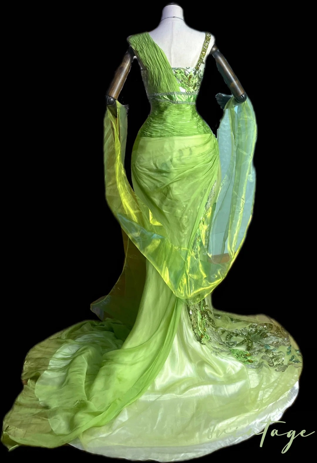 Green Luxury Gorgeous Shiny Vintage Fashion Floral Exquisite Beaded Sequins Long Mermaid Slim Fit Chiffon Ball Gown Evening Gown nv4062