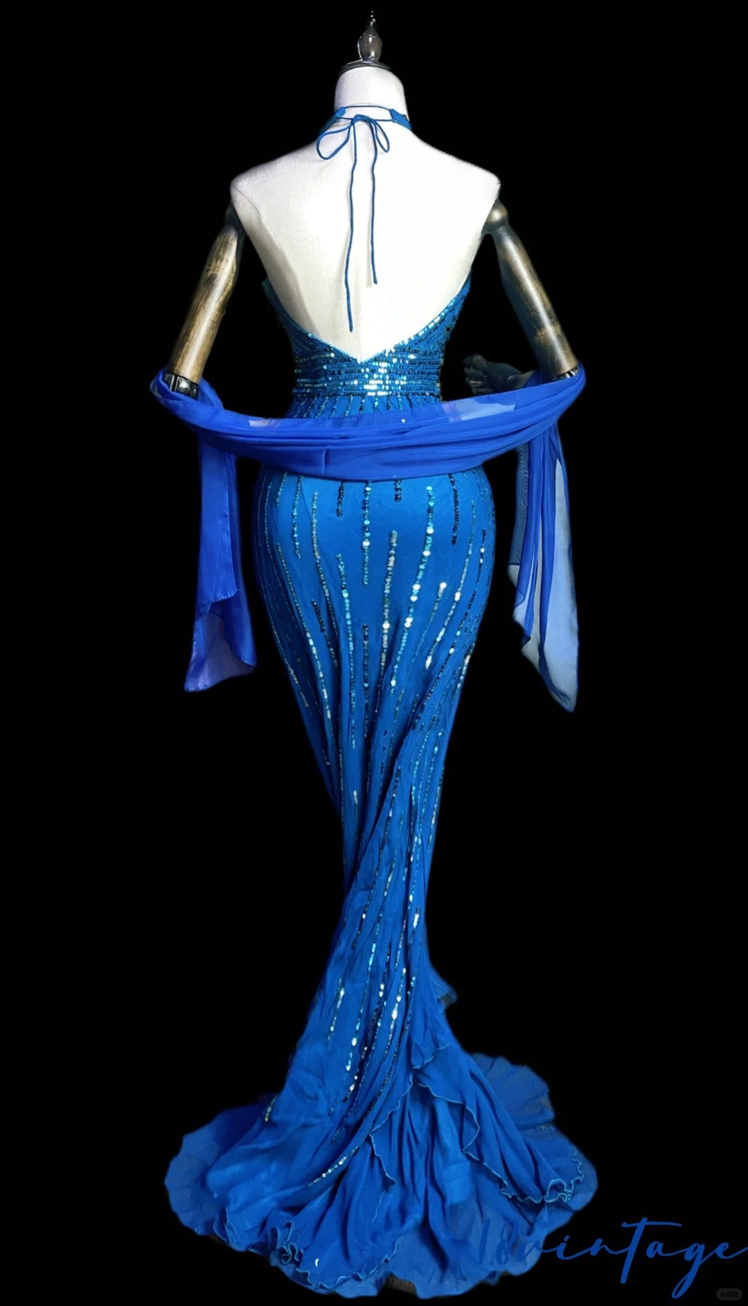 Blue Luxury Gorgeous Shiny Vintage Fashion Floral Exquisite Beaded Sequins Long Mermaid Slim Fit Chiffon Ball Gown Evening Gown nv4061