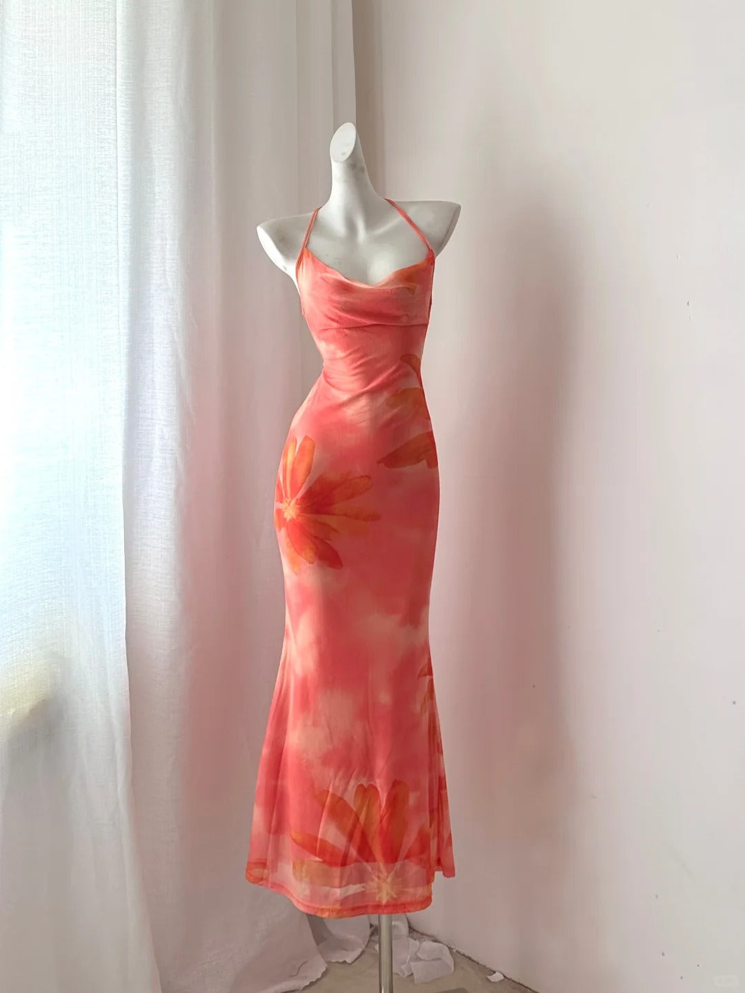 NiceVestidos-Pink mermaid chiffon long travel holiday prom dress Nv5619