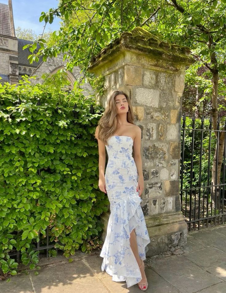 Modisches, schulterfreies, ärmelloses Meerjungfrauen-Abendkleid mit Fischschwanz und Blumenmuster, Ballkleid, Partykleid nv1944