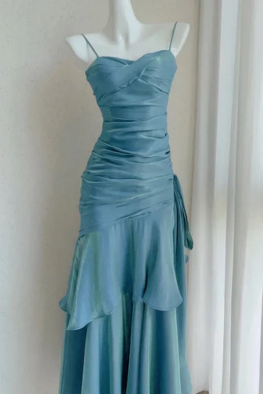 NiceVestidos - Robe de soirée sans manches, bleu lac, brillante, coupe ajustée, longueur au sol, NV5784