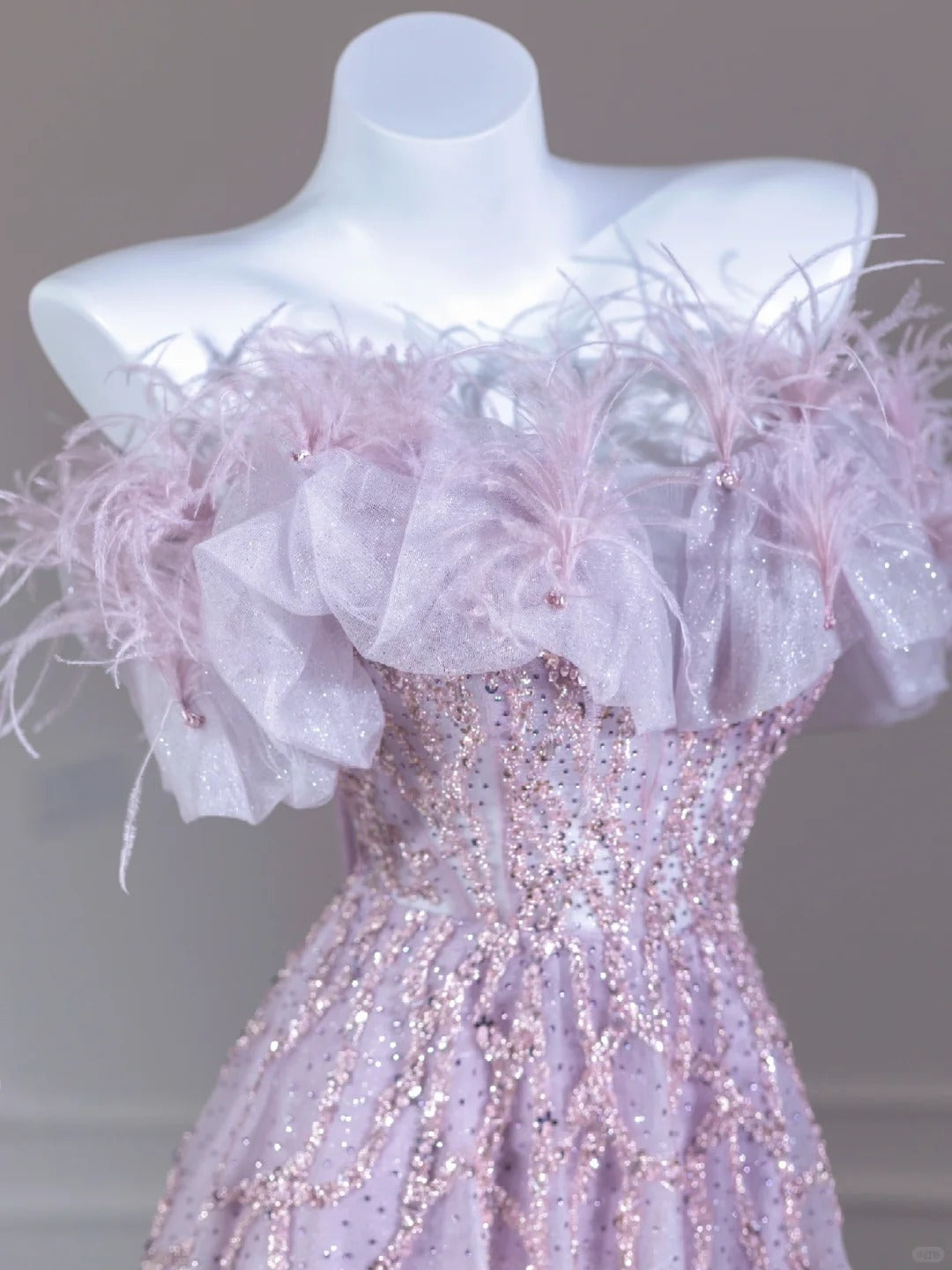 Purple Sparkling Beaded Feather Long Prom Dress nv4968