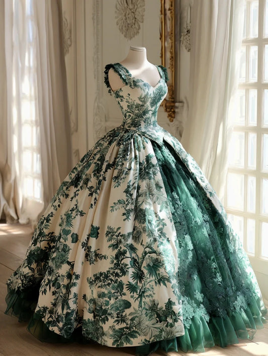 Emerald Green Gauze Dress | Forest-Style Court Dress NV6526