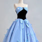 Blaue Schleife langes Satin Ballkleid Abendkleid Quinceanera Kleider nv4942