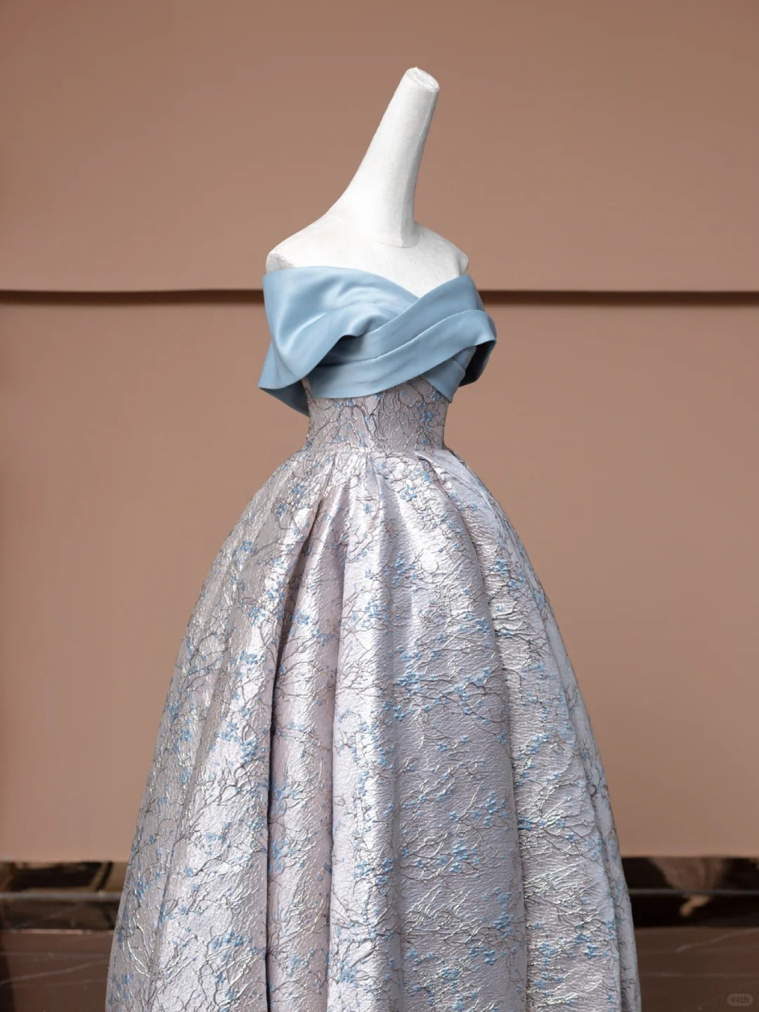 Blue Floral Elegant Fashion Long Satin Prom Dress Evening Dress Party Dress nv4743