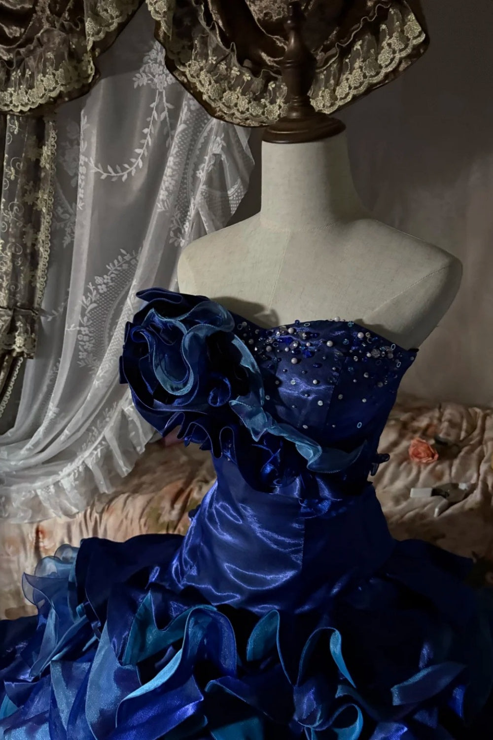 A gorgeous, shimmering blue long tulle ball gown NV6660