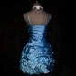 Blue Homecoming Dress Pleated Beaded Short Satin Ball Gown Evening Gown Cocktail Dress nv4416