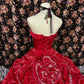 Robe de soirée longue en satin à fleurs et perles, style princesse, rouge, robe de bal, robe de quinceanera, nv4650