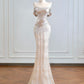 Light Gold Beaded Satin Long Tulle Prom Dress Evening Dress Party Dress nv4945