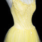 Gelb Perlen Mode Trägerlosen Lange Tüll Ballkleid Abendkleid Party Kleid nv4357