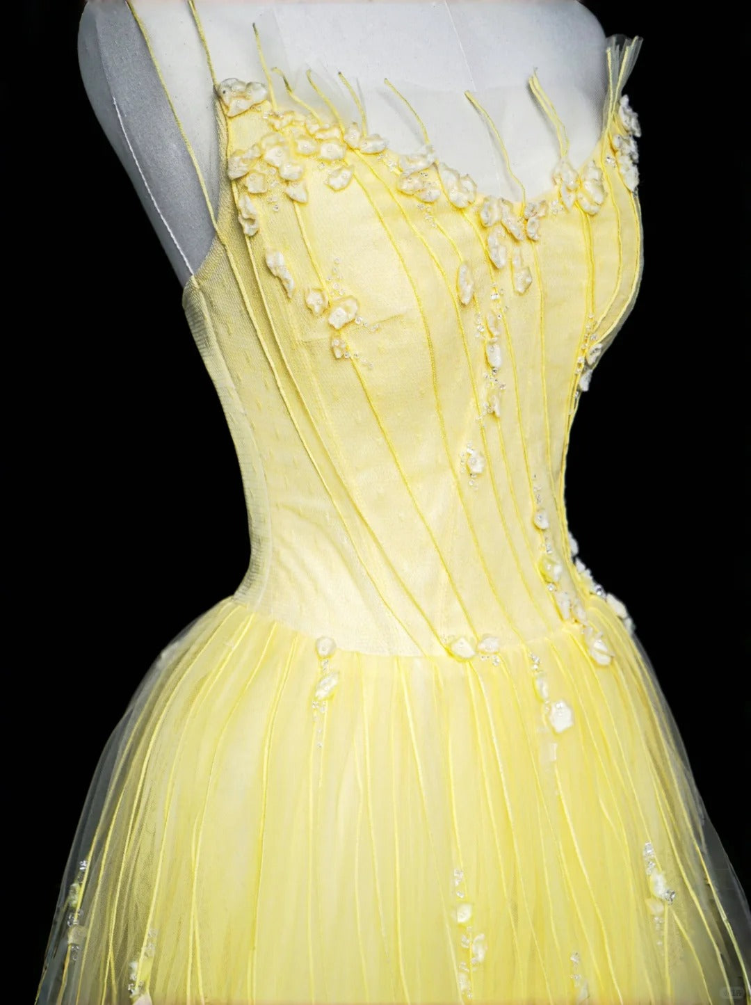 Gelb Perlen Mode Trägerlosen Lange Tüll Ballkleid Abendkleid Party Kleid nv4357