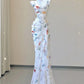 White Floral Elegant Sweet Sophisticated Long Chiffon Ball Gown Evening Dress Party Dress nv4145