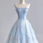 Light blue shiny sequined organza long tulle floor-length ball gown evening dress graduation dress nv5103