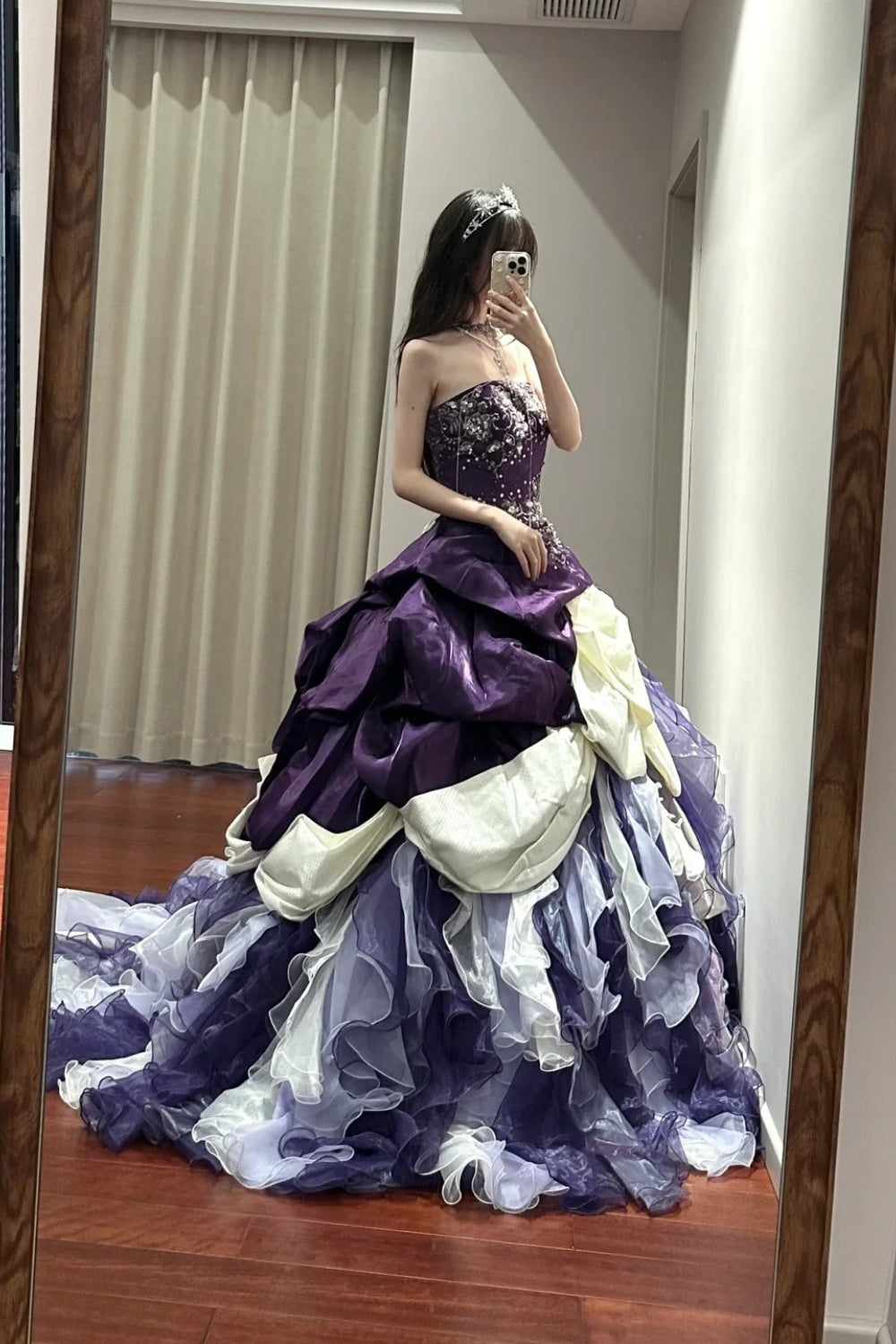 NiceVestidos--Purple Vintage Exquisite Beaded Long Satin Tulle Ball Gown Princess 16th Birthday Dress NV5665