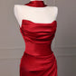 Burgundy Beaded Long Satin Ball Gown Evening Dress nv4436
