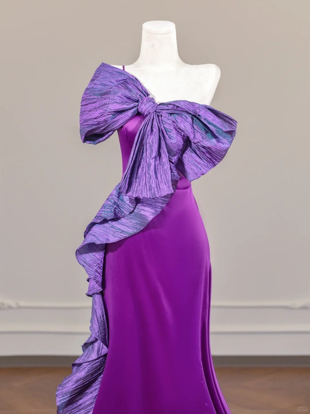 Purple Bow Long Satin Prom Dress Evening Dress Party Dress nv4961