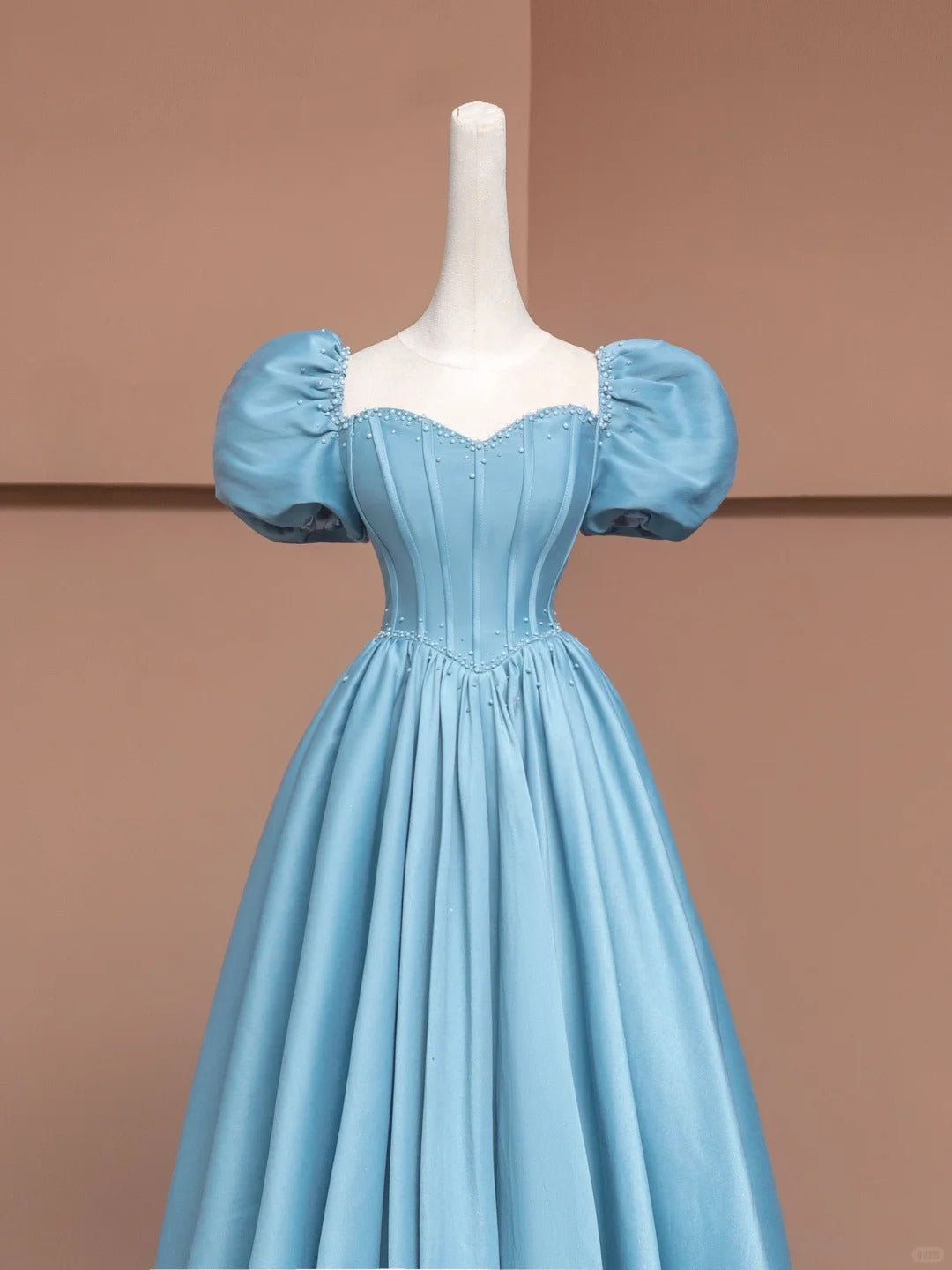 Blue Delicate Beaded Long Satin Prom Dress Ball Gown Evening Gown Party Dress nv4731