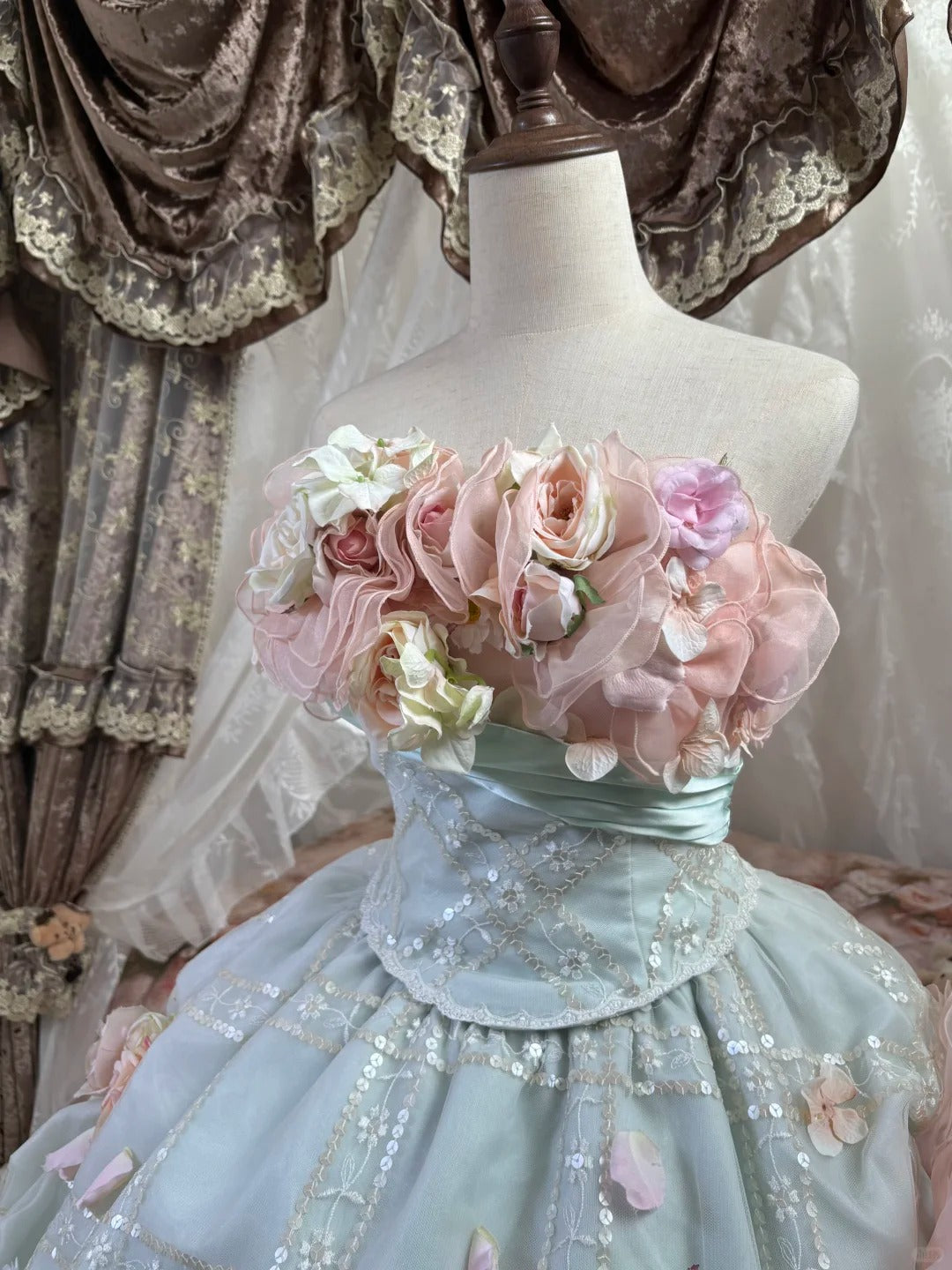 Rosa, bodenlanges Ballkleid aus Tüll mit Blumenmuster, nv5172