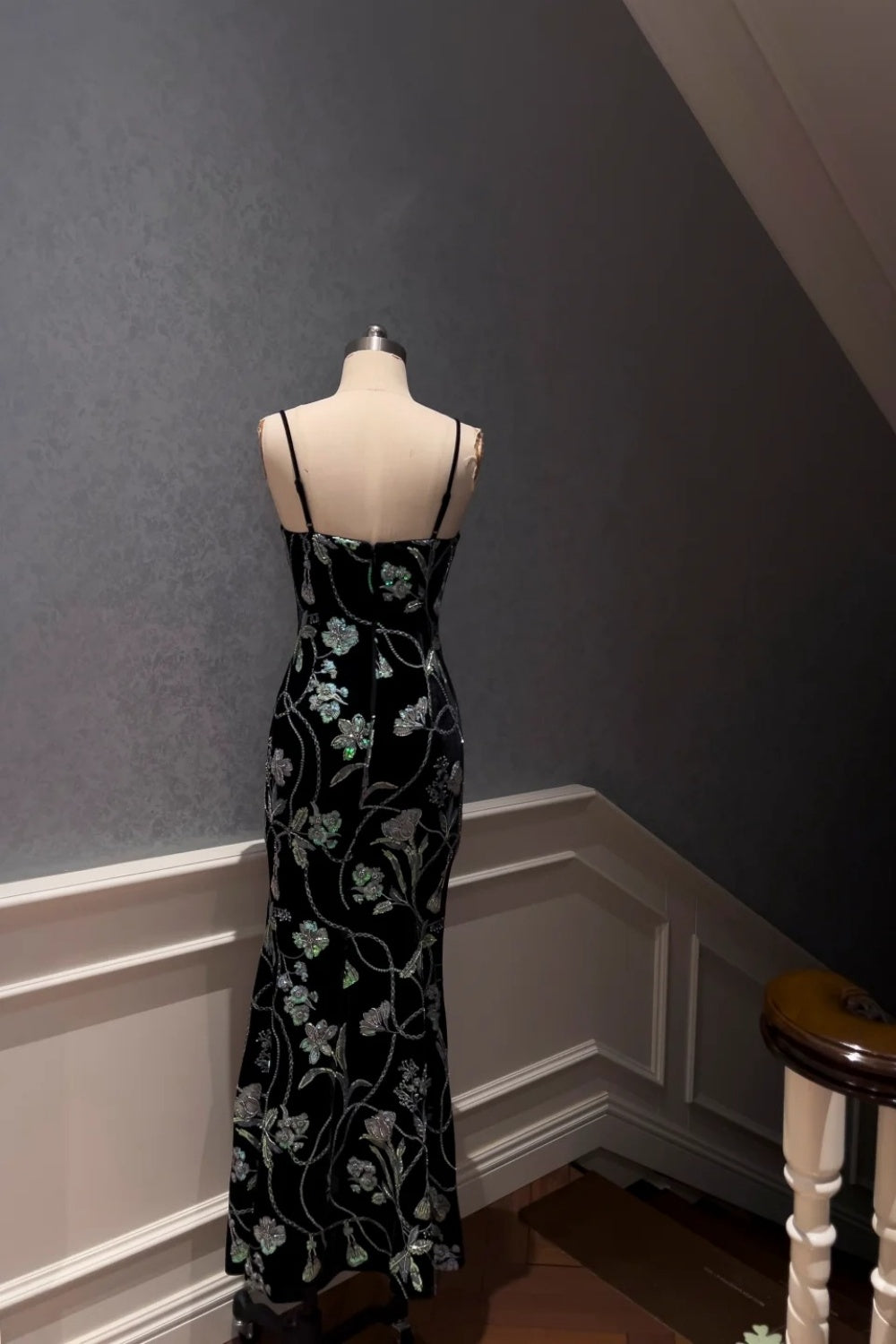 NiceVestidos-_NV Robe longue de soirée noire à fleurs NV5937