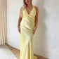 Yellow V-neck backless fashion elegant long satin ball gown evening dress wedding guest party dress nv2013