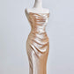Gold Satin Long Mermaid Slim Prom Dress Evening Dress Party Dress nv4720