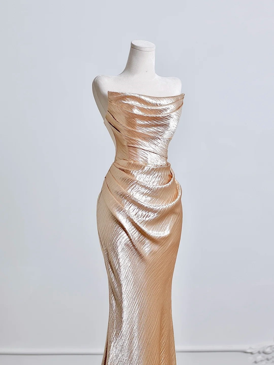 Gold Satin Long Mermaid Slim Prom Dress Evening Dress Party Dress nv4720