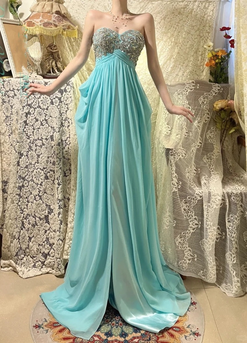 Blue beaded beautiful mermaid long chiffon ball gown evening dress party dress nv4322