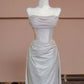 White shiny satin long floor-length ball gown evening dress nv5053