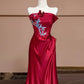 Red Beaded Long Satin Floor Length Ball Gown Evening Dress nv5050