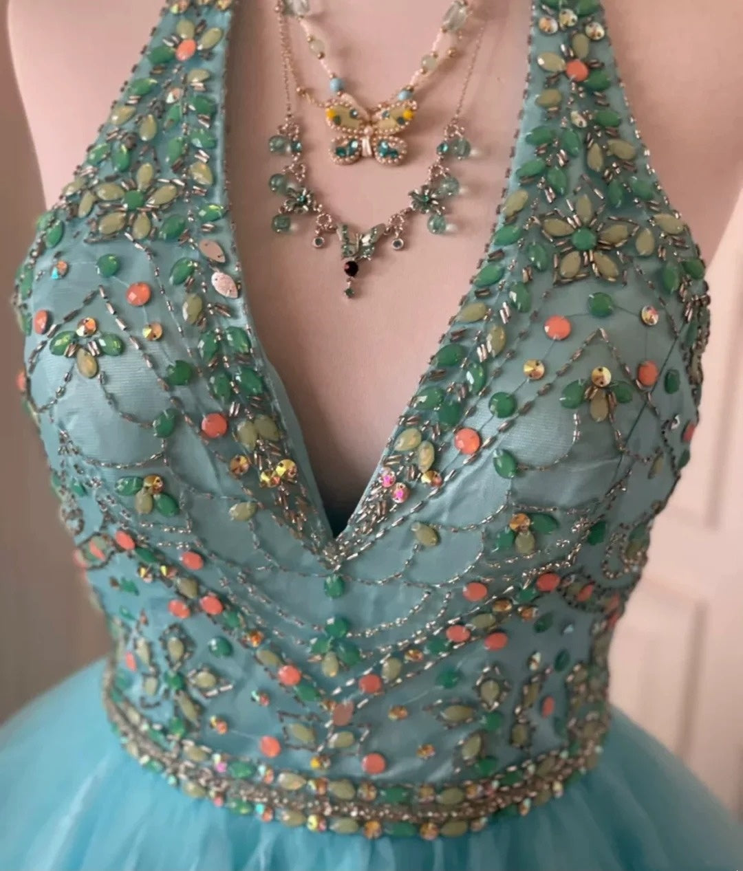 Blue Beaded Short Tulle Princess Homecoming Dress Birthday Party Dress nv4710